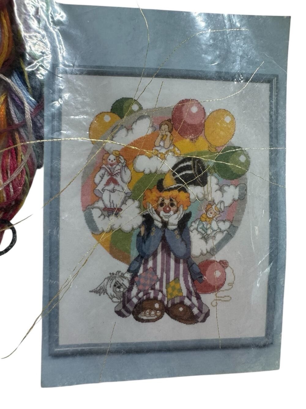 Vintage *NEW* Clown Works Counted Cross Stitch Kit Rainbow Balloons DESIGN WORKS